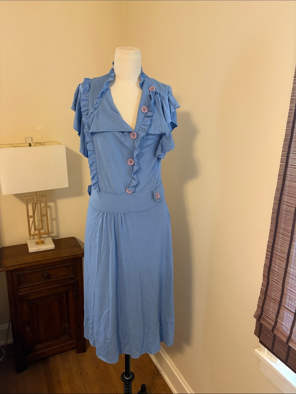 Maria Bonita Extra Blue Ruffle-Trim Midi Dress